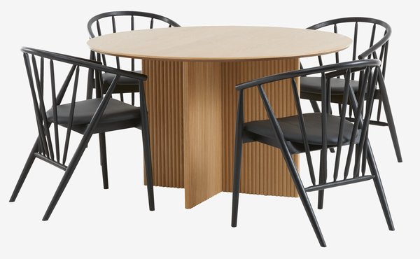 VESTERBORG Ø130 table chêne + 4 ARNBORG chaises noir