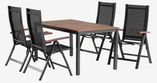 YTTRUP L150 tafel hardhout + 4 LIMHAMN stoelen grijs