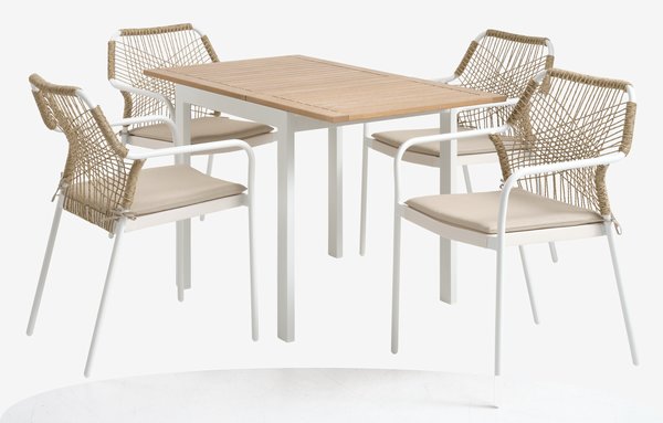 RAMTEN C75/126 mesa madeira dura + 4 FASTRUP cadeira branco