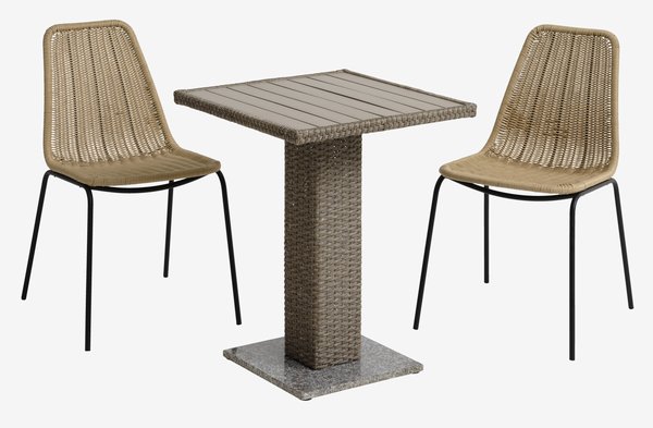 THY Μ60 τραπέζι + 2 PANDUMBRO καρέκλες φυσικό