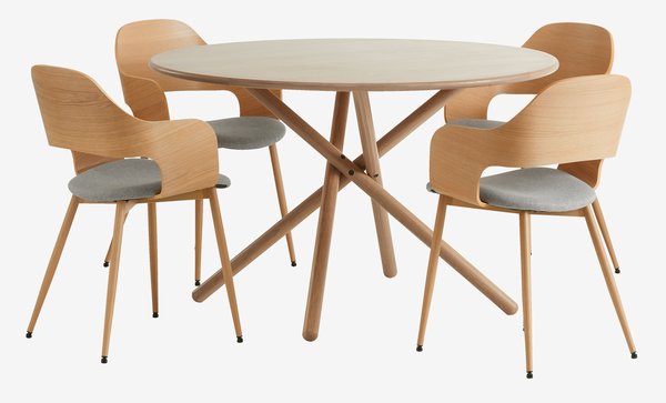 SKIBET Ø120 stôl svetlý dub + 4 HVIDOVRE stoličky svetlý dub
