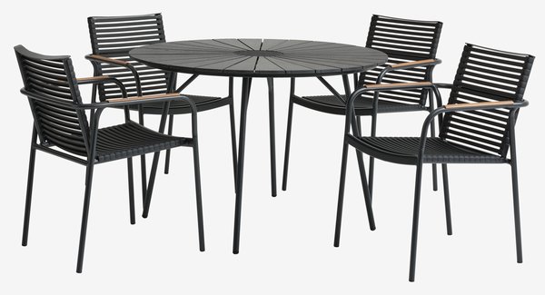 RANGSTRUP Ø110 τραπέζι + 4 NABE καρέκλες μαύρο