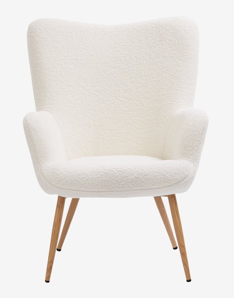 Armchair HUNDESTED off-white teddy/oak colour