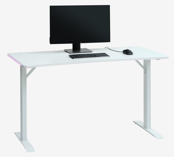 Gaming-Schreibtisch HALBJERG 65x135 mit LED weiß