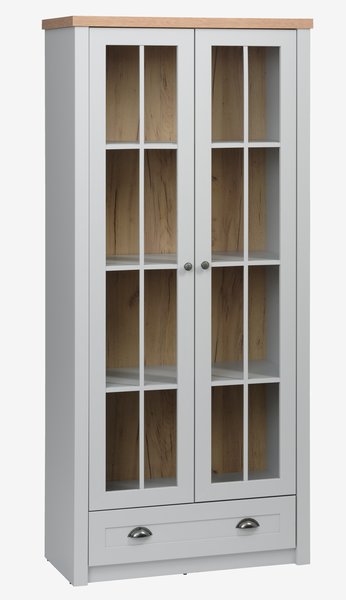 Display cabinet MARKSKEL 2 doors light grey/oak colour