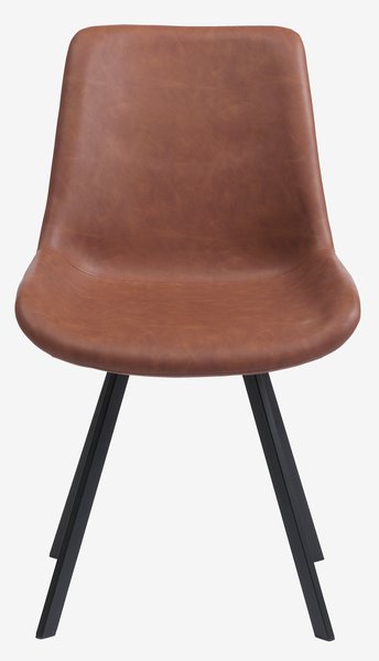 Dining chair HYGUM swivel cognac faux leather/black