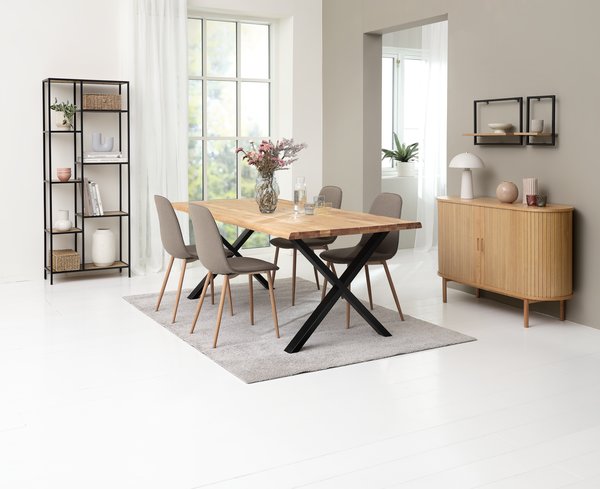 ROSLEV L200 table chêne nat. +4 BISTRUP chaises olive