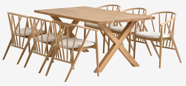 GRIBSKOV D180 stôl dub + 4 ARNBORG stoličky dub