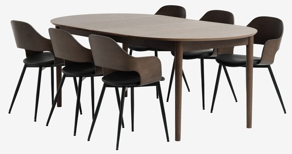 Table MARSTRAND Ø110 chêne foncé + 4 chaises HVIDOVRE chêne