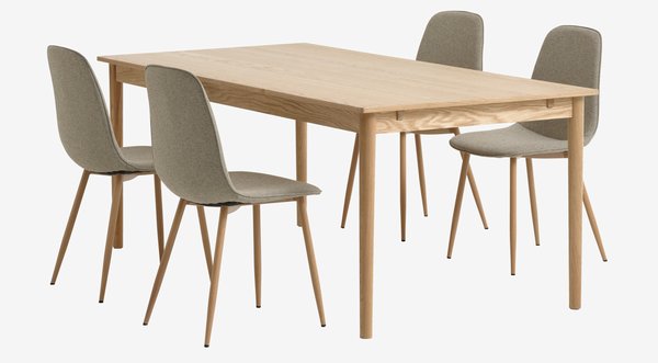 MARSTRUP L190/280 table chêne + 4 BISTRUP chaises sable