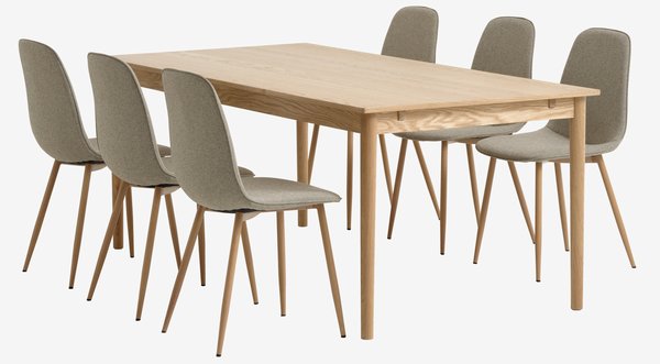 Table MARSTRUP L190/280 chêne + 4 chaises BISTRUP sable
