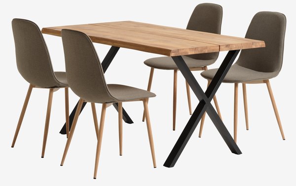 ROSLEV L140 table natural oak+4 BISTRUP chairs olive