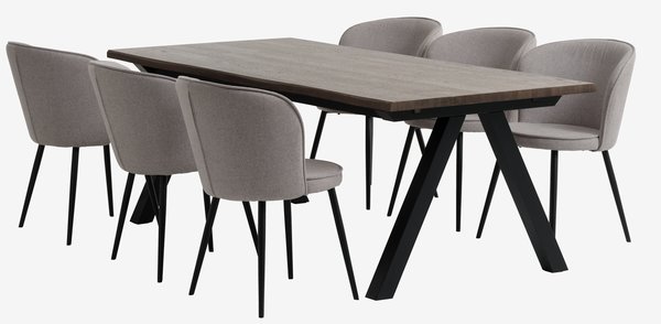 Table SANDBY L210 chêne foncé + 4 chaises RISSKOV gris clair