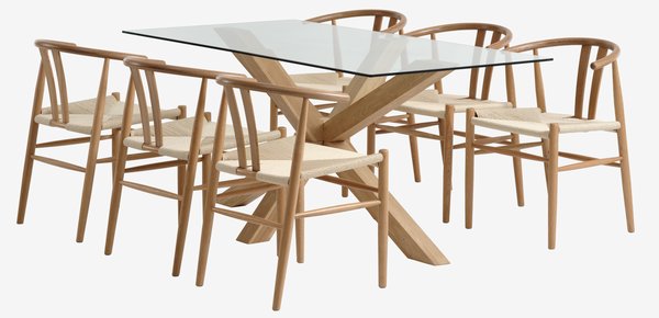 AGERBY L160 table chêne + 4 GUDERUP chaises chêne/naturel