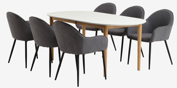 EGENS Μ190/270 τραπέζι λευκό + 4 SABRO καρέκλες γκρι/μαύρο