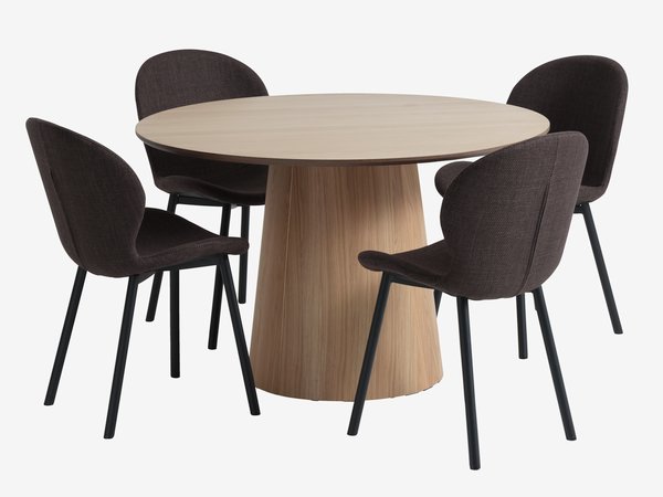 Table KLIPLEV Ø120 chêne + 4 chaises GEVNINGE beige/noir