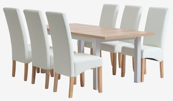 MARKSKEL H150/193 asztal szürke + 4 BAKKELY szék krémszínű
