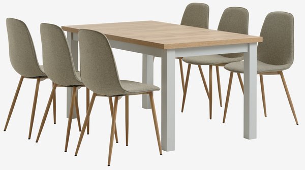 MARKSKEL L150/193 table l.grey + 4 BISTRUP chairs sand