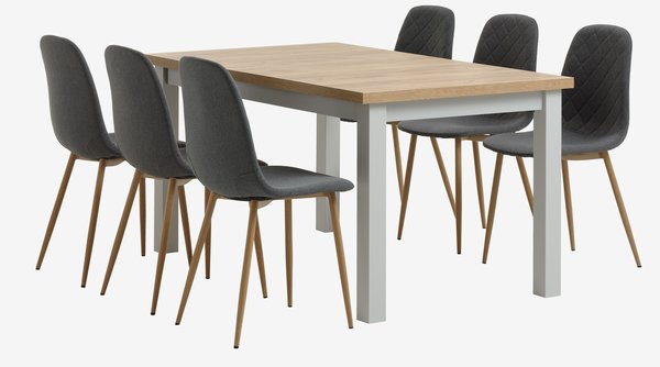 MARKSKEL L150/193 Tisch grau + 4 JONSTRUP Stühle asph./eiche