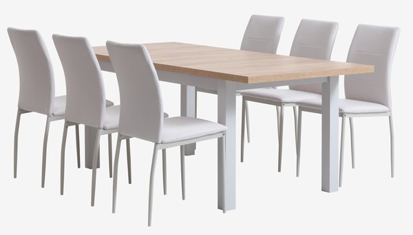 MARKSKEL D150/193 stůl šedá + 4 TRUSTRUP židle bílá