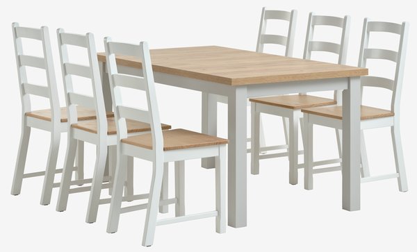 MARKSKEL L150/193 table l.grey + 4 VISLINGE chairs natural