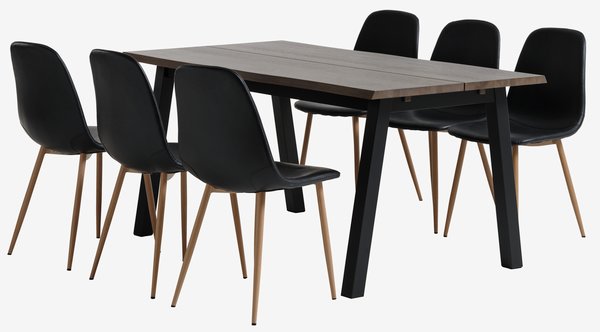 SKOVLUNDE L160 table dark oak + 4 JONSTRUP black/oak