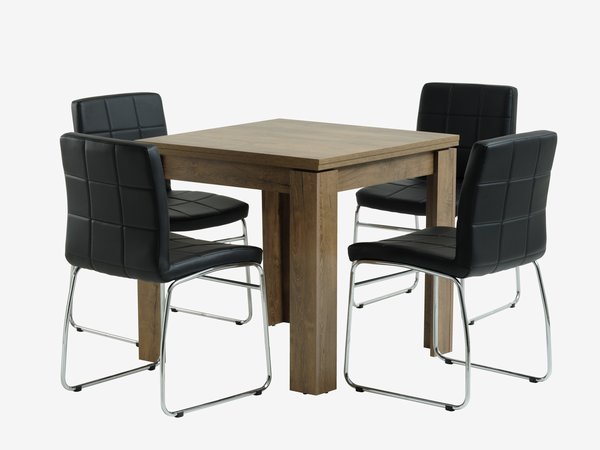 VEDDE L80/160 tafel wild eiken + 4 HAMMEL stoelen zwart