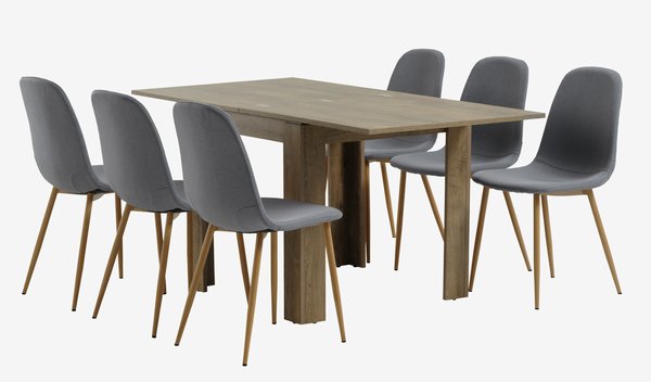 VEDDE L80/160 table wild oak + 4 JONSTRUP grey/oak chairs