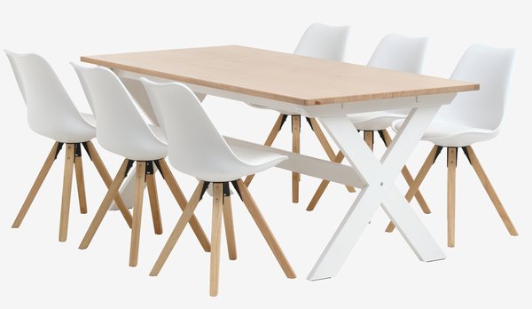VISLINGE L190 Tisch natur + 4 BLOKHUS Stühle weiß
