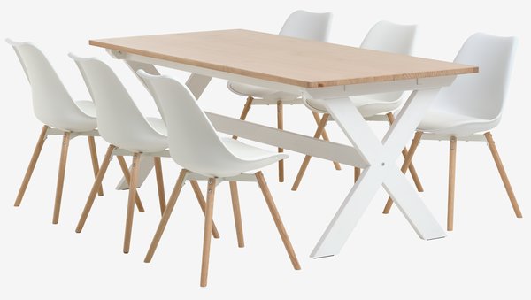 VISLINGE D190 stůl přírodní + 4 KASTRUP židle bílá