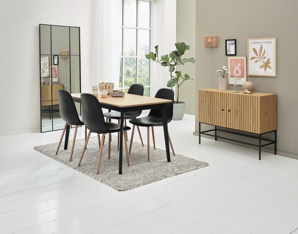 JEGIND D130 stół dąb/czarny + 4 JONSTRUP czarny/dąb