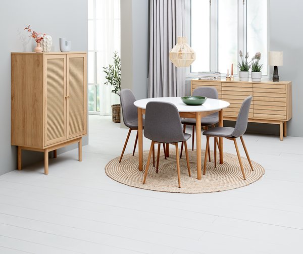 Dining chair JONSTRUP grey fabric/oak colour JYSK