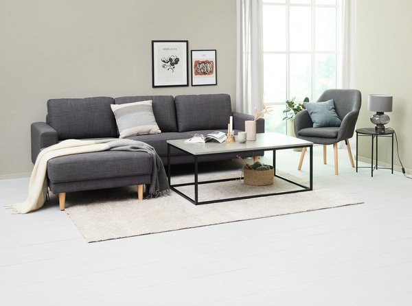 Sofa m/sjeselong EGENSE mørk grå stoff