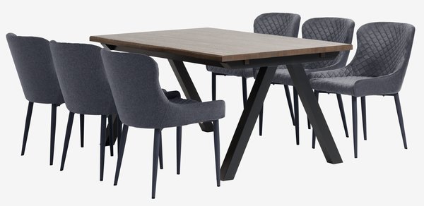 SANDBY L160 Tisch dunkle Eiche + 4 PEBRINGE Stühle grau/schw
