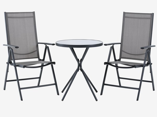 RADSTRUP Ø60 table noir + 2 MELLBY chaises inclinables noir