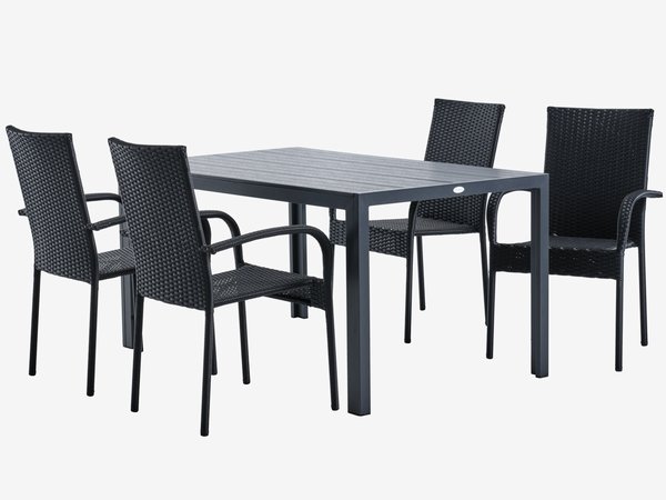 MADERUP L150 table + 4 GUDHJEM chaises noir