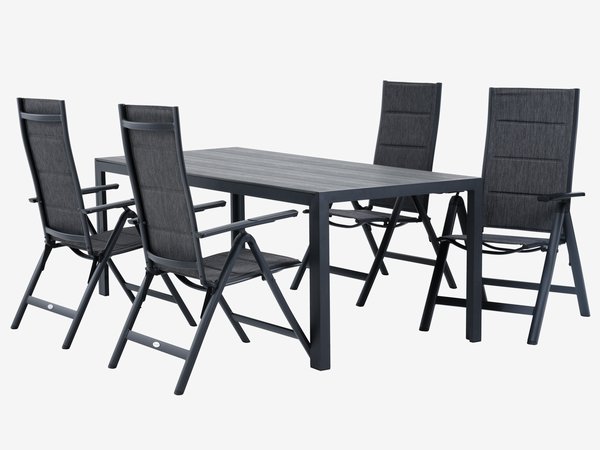 Table PINDSTRUP L205 gris + 4 chaises MYSEN inclinable gris