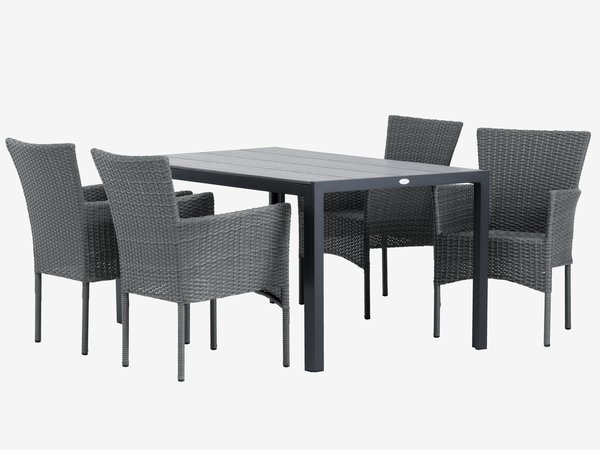 Table PINDSTRUP L150 gris + 4 chaises AIDT empilable gris