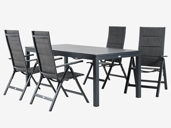 VATTRUP L206/319 table noir + 4 MYSEN chaises gris