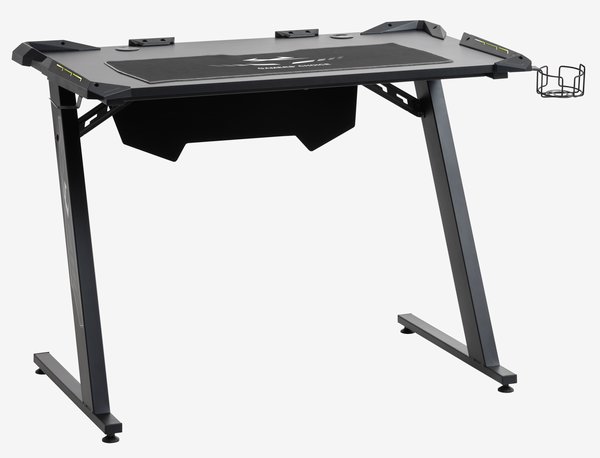 Bureau gaming LINDHOLM avec LED et porte-gobelet noir