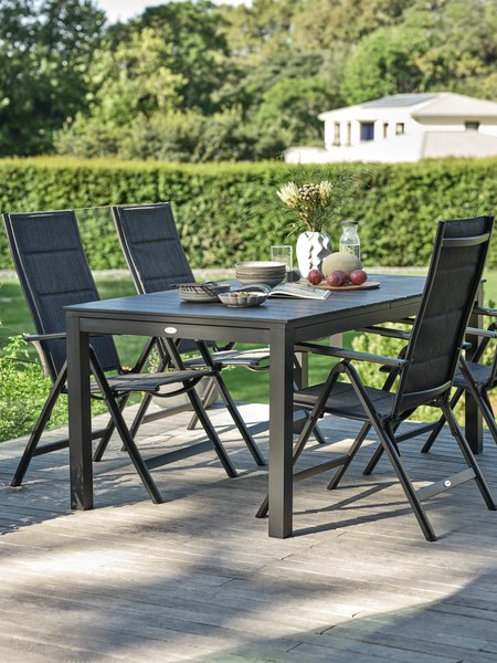 VATTRUP Tavolo L172/276 cm nero + 4 MYSEN Sedie grigio