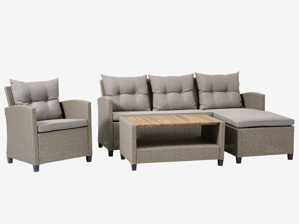 Lounge set VEN 4 lugares com chaise-lounge natural