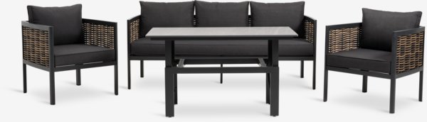 Set lounge SALTEN 5 posti asc. rap. nero