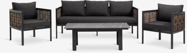 Set lounge SALTEN 5 posti asc. rap. nero