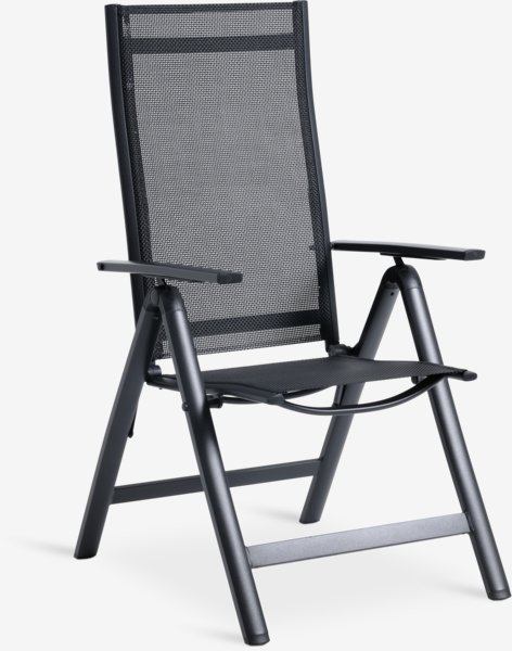 Table KOPERVIK L215 gris + 4 chaises LOMMA inclinable noir