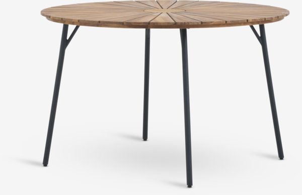 Mesa BASTRUP Ø120 madera dura/negro + 4 sillas FJELLERUP