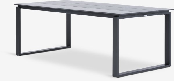 Table KOPERVIK L215 gris + 4 chaises LOMMA inclinable noir