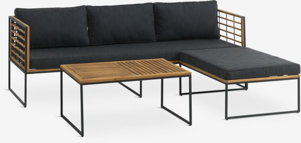 Loungeset UGILT met chaise 3-persoons hardhout