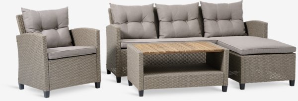 Loungeset VEN 4pers. m/chaise naturel