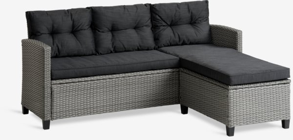 Loungebank MORA m/chaise longue 3 pers. grijs